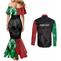 Personalized Kenya Maasai Shield Couples Matching Mermaid Dress and Long Sleeve Button Shirt Green Red Kenyan Lion Half Style - Wonder Print Shop