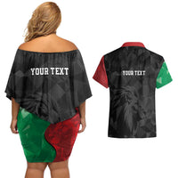 Personalized Kenya Maasai Shield Couples Matching Off Shoulder Short Dress and Hawaiian Shirt Green Red Kenyan Lion Half Style - Wonder Print Shop