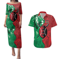 Personalized Kenya Maasai Shield Couples Matching Puletasi and Hawaiian Shirt Green Red Kenyan Lion Half Style - Wonder Print Shop
