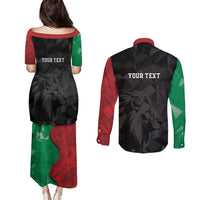 Personalized Kenya Maasai Shield Couples Matching Puletasi and Long Sleeve Button Shirt Green Red Kenyan Lion Half Style - Wonder Print Shop