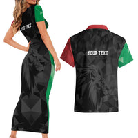 Personalized Kenya Maasai Shield Couples Matching Short Sleeve Bodycon Dress and Hawaiian Shirt Green Red Kenyan Lion Half Style - Wonder Print Shop