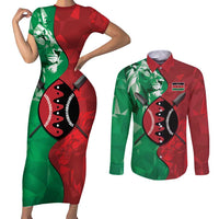 Personalized Kenya Maasai Shield Couples Matching Short Sleeve Bodycon Dress and Long Sleeve Button Shirt Green Red Kenyan Lion Half Style - Wonder Print Shop