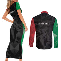 Personalized Kenya Maasai Shield Couples Matching Short Sleeve Bodycon Dress and Long Sleeve Button Shirt Green Red Kenyan Lion Half Style - Wonder Print Shop