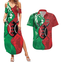 Personalized Kenya Maasai Shield Couples Matching Summer Maxi Dress and Hawaiian Shirt Green Red Kenyan Lion Half Style - Wonder Print Shop