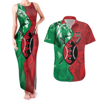 Personalized Kenya Maasai Shield Couples Matching Tank Maxi Dress and Hawaiian Shirt Green Red Kenyan Lion Half Style - Wonder Print Shop