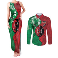 Personalized Kenya Maasai Shield Couples Matching Tank Maxi Dress and Long Sleeve Button Shirt Green Red Kenyan Lion Half Style - Wonder Print Shop