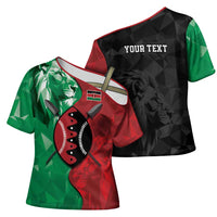 Personalized Kenya Maasai Shield Cross Shoulder Shirt Green Red Kenyan Lion Half Style - Wonder Print Shop