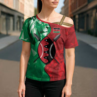 Personalized Kenya Maasai Shield Cross Shoulder Shirt Green Red Kenyan Lion Half Style - Wonder Print Shop