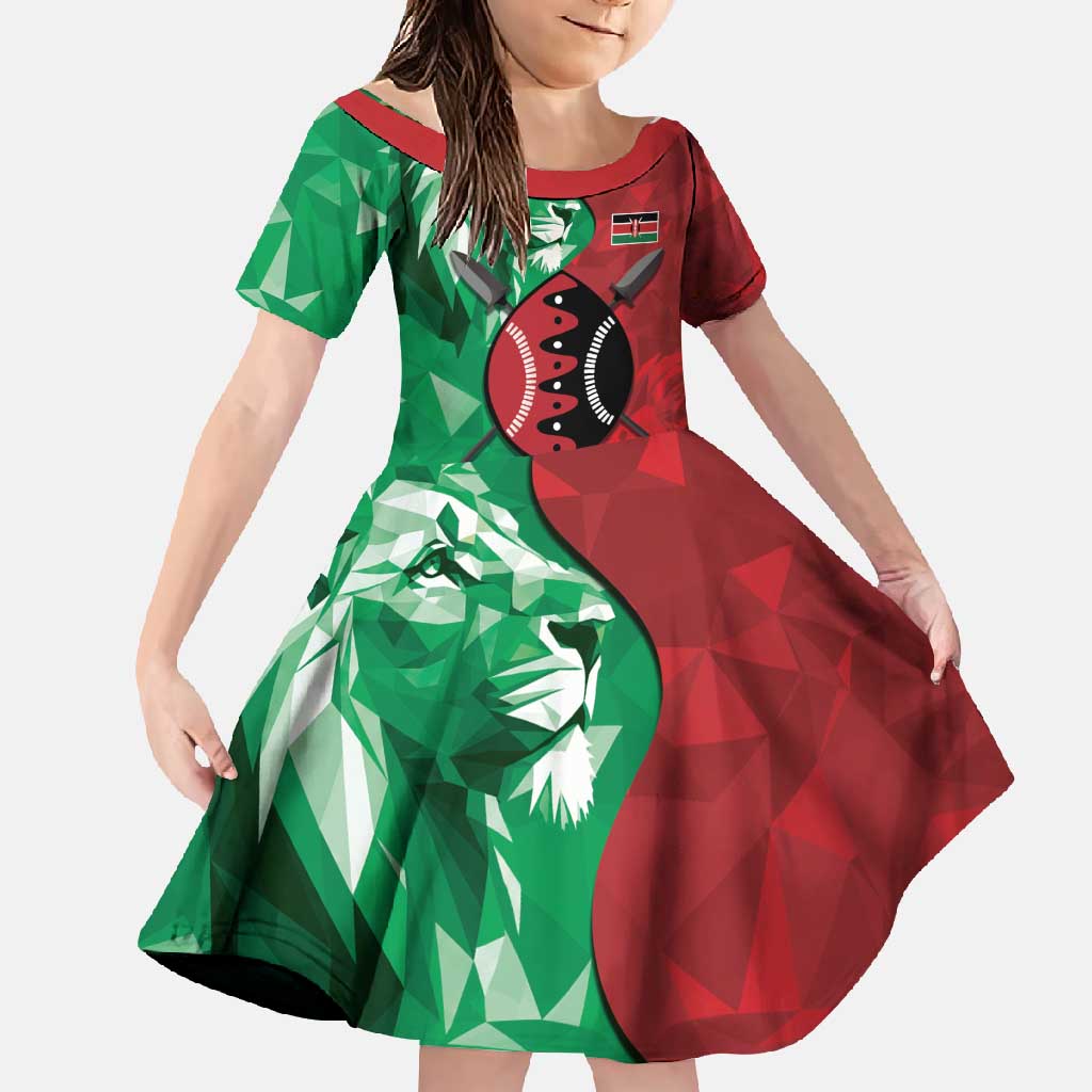 Personalized Kenya Maasai Shield Family Matching Long Sleeve Bodycon Dress and Hawaiian Shirt Green Red Kenyan Lion Half Style - Wonder Print Shop