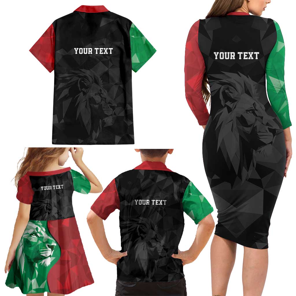 Personalized Kenya Maasai Shield Family Matching Long Sleeve Bodycon Dress and Hawaiian Shirt Green Red Kenyan Lion Half Style - Wonder Print Shop