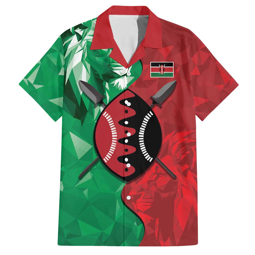 Personalized Kenya Maasai Shield Family Matching Long Sleeve Bodycon Dress and Hawaiian Shirt Green Red Kenyan Lion Half Style - Wonder Print Shop