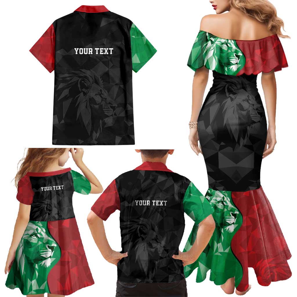 Personalized Kenya Maasai Shield Family Matching Mermaid Dress and Hawaiian Shirt Green Red Kenyan Lion Half Style - Wonder Print Shop
