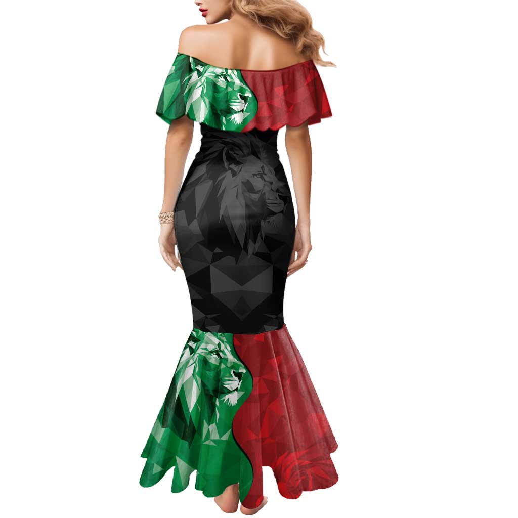 Personalized Kenya Maasai Shield Family Matching Mermaid Dress and Hawaiian Shirt Green Red Kenyan Lion Half Style - Wonder Print Shop