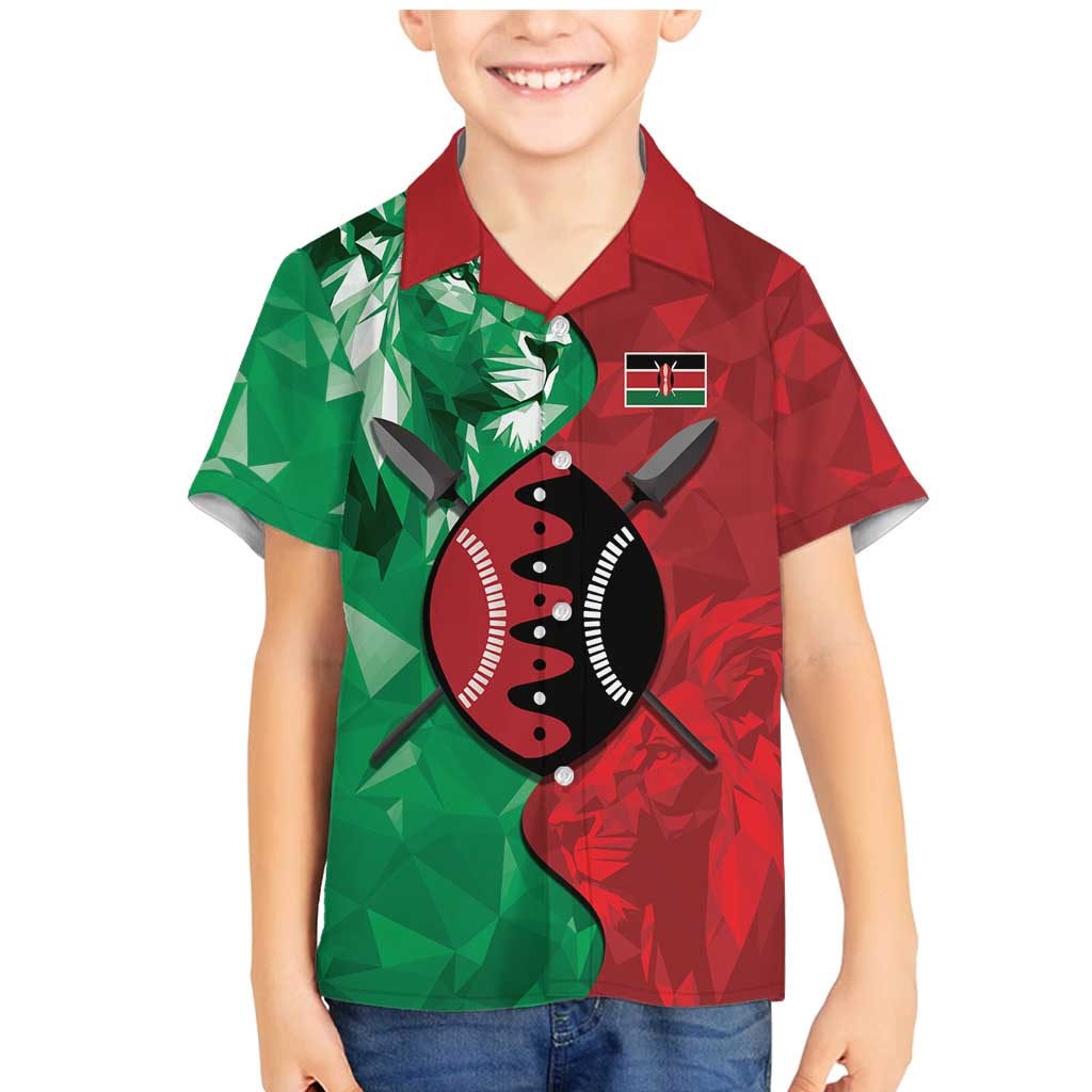 Personalized Kenya Maasai Shield Family Matching Mermaid Dress and Hawaiian Shirt Green Red Kenyan Lion Half Style - Wonder Print Shop