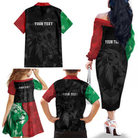 Personalized Kenya Maasai Shield Family Matching Off The Shoulder Long Sleeve Dress and Hawaiian Shirt Green Red Kenyan Lion Half Style - Wonder Print Shop