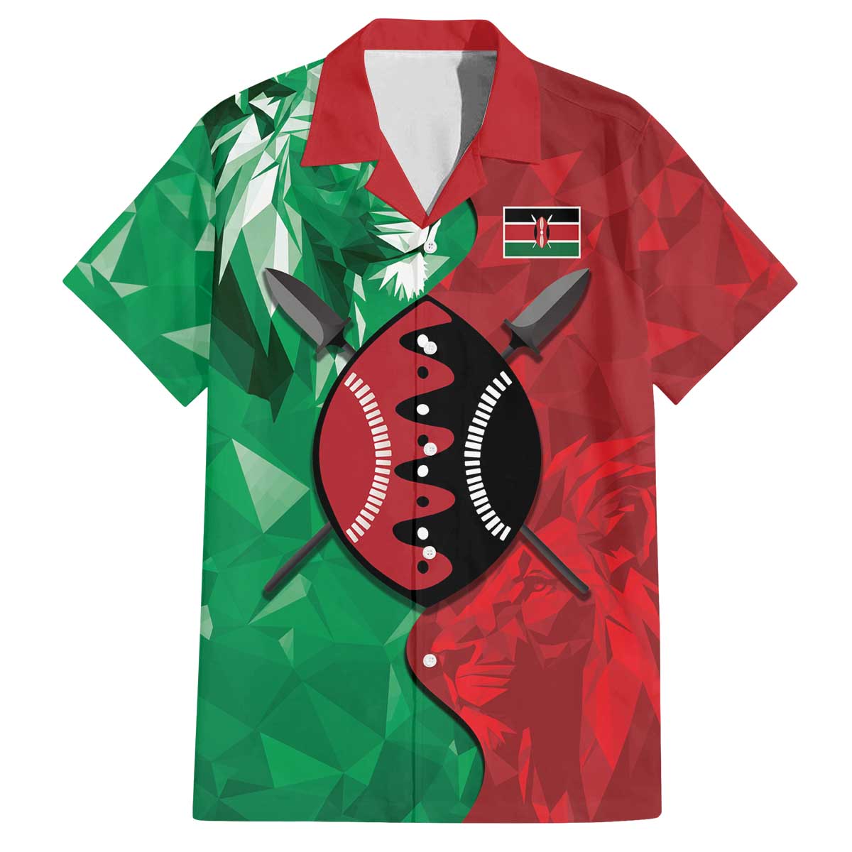Personalized Kenya Maasai Shield Family Matching Off The Shoulder Long Sleeve Dress and Hawaiian Shirt Green Red Kenyan Lion Half Style - Wonder Print Shop