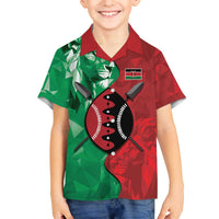 Personalized Kenya Maasai Shield Family Matching Off The Shoulder Long Sleeve Dress and Hawaiian Shirt Green Red Kenyan Lion Half Style - Wonder Print Shop