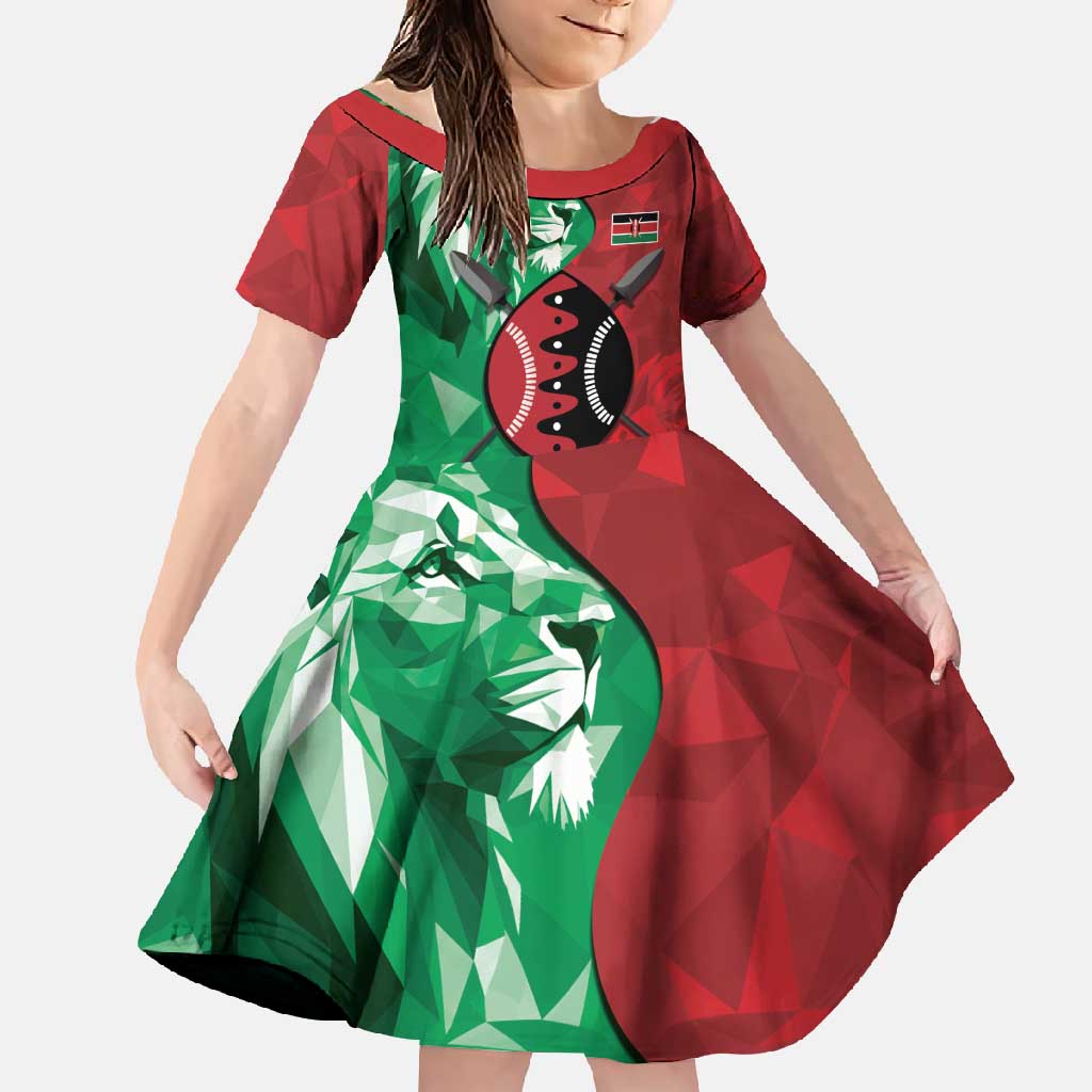Personalized Kenya Maasai Shield Family Matching Off Shoulder Maxi Dress and Hawaiian Shirt Green Red Kenyan Lion Half Style - Wonder Print Shop