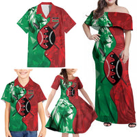 Personalized Kenya Maasai Shield Family Matching Off Shoulder Maxi Dress and Hawaiian Shirt Green Red Kenyan Lion Half Style - Wonder Print Shop