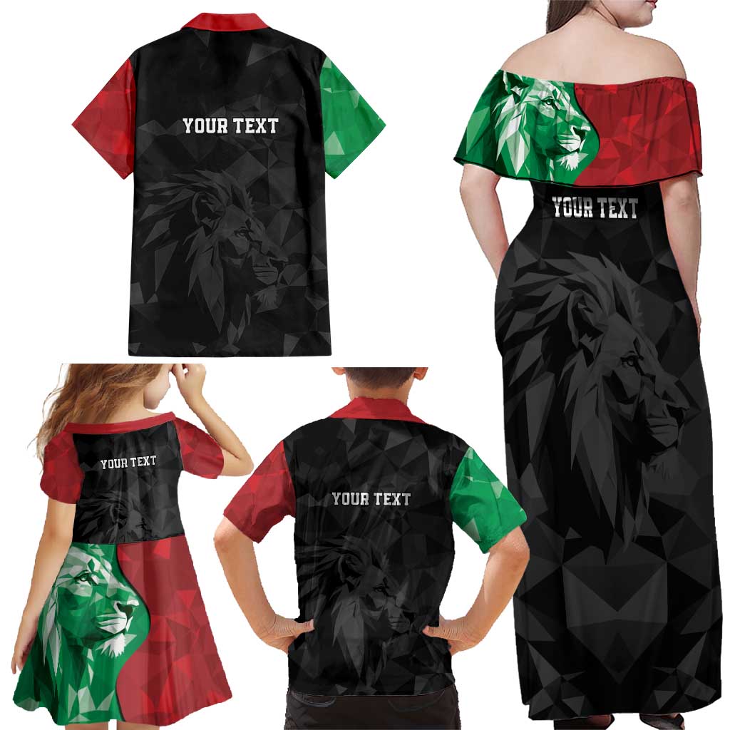 Personalized Kenya Maasai Shield Family Matching Off Shoulder Maxi Dress and Hawaiian Shirt Green Red Kenyan Lion Half Style - Wonder Print Shop