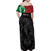 Personalized Kenya Maasai Shield Family Matching Off Shoulder Maxi Dress and Hawaiian Shirt Green Red Kenyan Lion Half Style - Wonder Print Shop