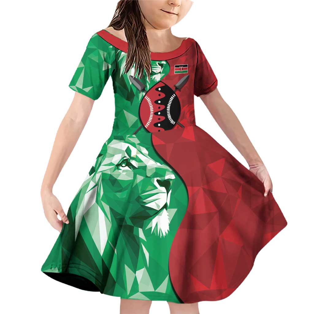 Personalized Kenya Maasai Shield Family Matching Off Shoulder Short Dress and Hawaiian Shirt Green Red Kenyan Lion Half Style - Wonder Print Shop