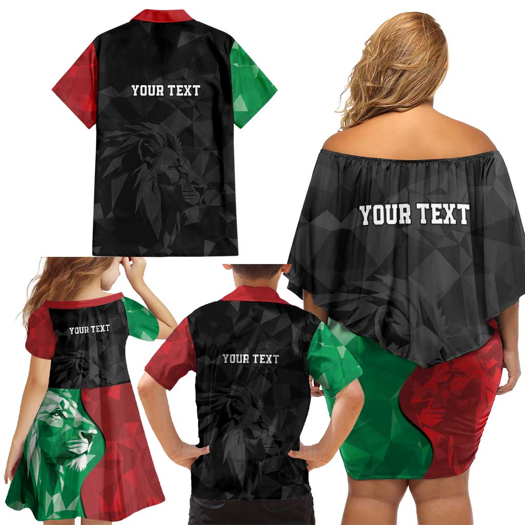 Personalized Kenya Maasai Shield Family Matching Off Shoulder Short Dress and Hawaiian Shirt Green Red Kenyan Lion Half Style - Wonder Print Shop