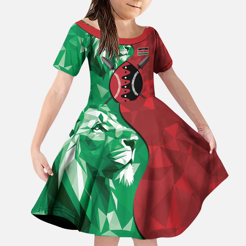Personalized Kenya Maasai Shield Family Matching Puletasi and Hawaiian Shirt Green Red Kenyan Lion Half Style - Wonder Print Shop