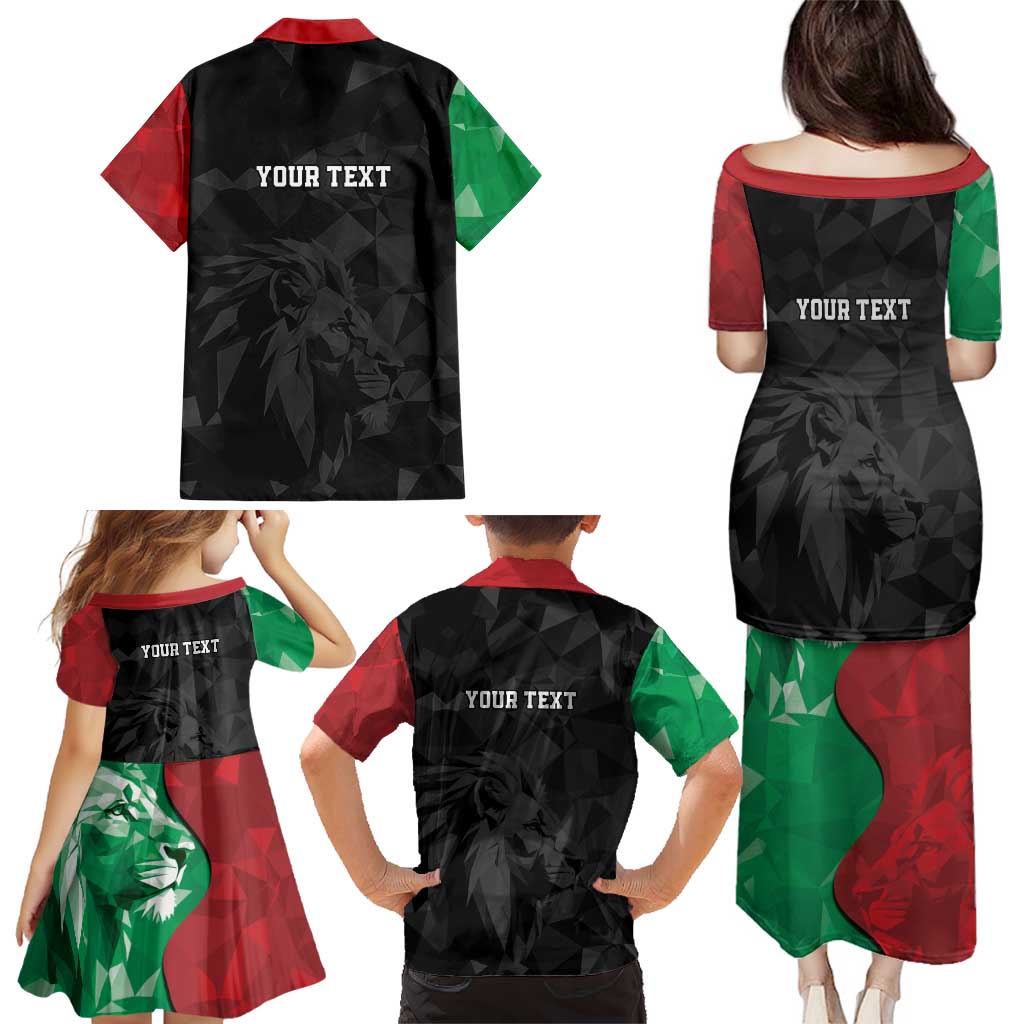 Personalized Kenya Maasai Shield Family Matching Puletasi and Hawaiian Shirt Green Red Kenyan Lion Half Style - Wonder Print Shop
