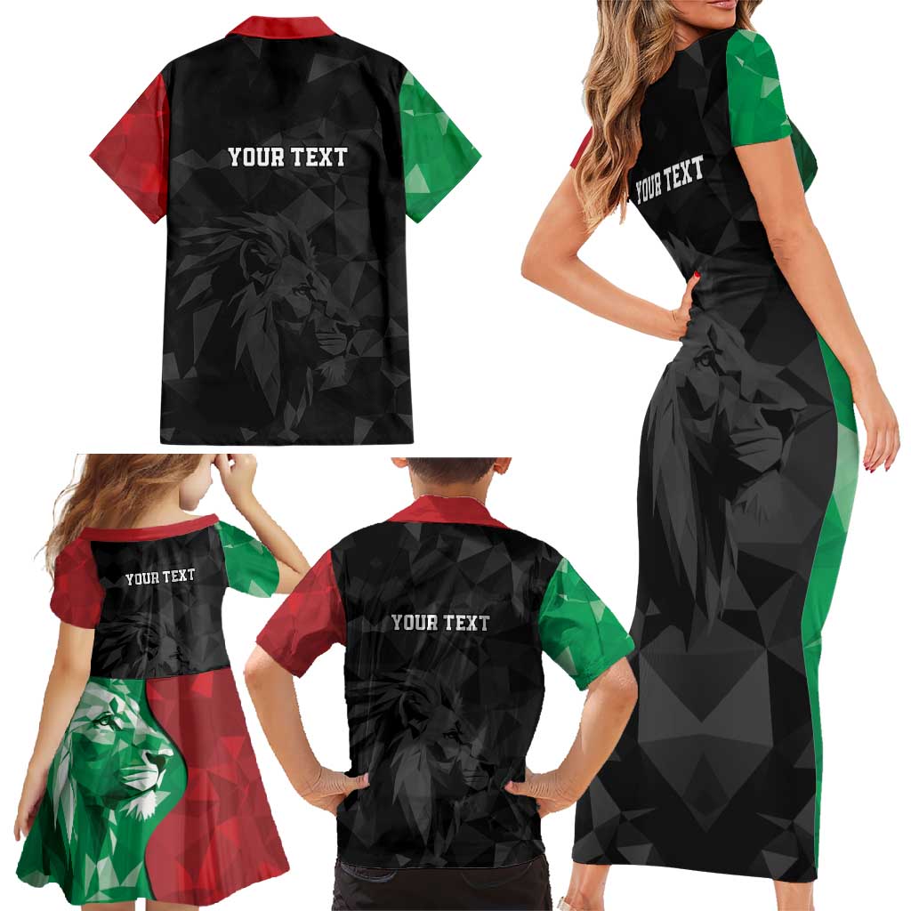 Personalized Kenya Maasai Shield Family Matching Short Sleeve Bodycon Dress and Hawaiian Shirt Green Red Kenyan Lion Half Style - Wonder Print Shop