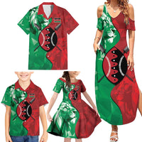 Personalized Kenya Maasai Shield Family Matching Summer Maxi Dress and Hawaiian Shirt Green Red Kenyan Lion Half Style - Wonder Print Shop