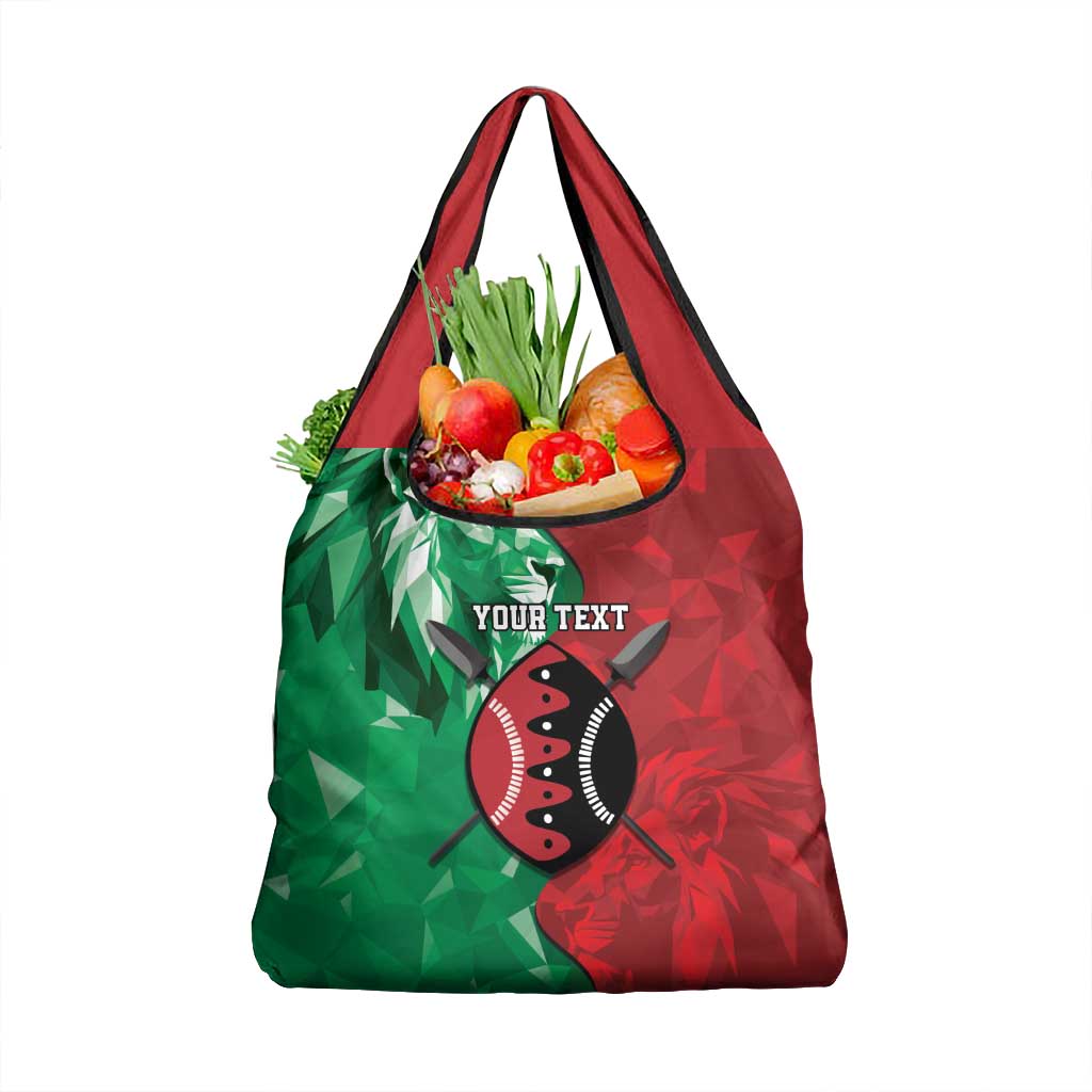 Personalized Kenya Maasai Shield Grocery Bag Green Red Kenyan Lion Half Style - Wonder Print Shop