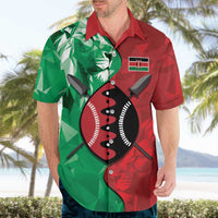 Personalized Kenya Maasai Shield Hawaiian Shirt Green Red Kenyan Lion Half Style - Wonder Print Shop
