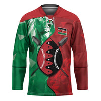 Personalized Kenya Maasai Shield Hockey Jersey Green Red Kenyan Lion Half Style - Wonder Print Shop