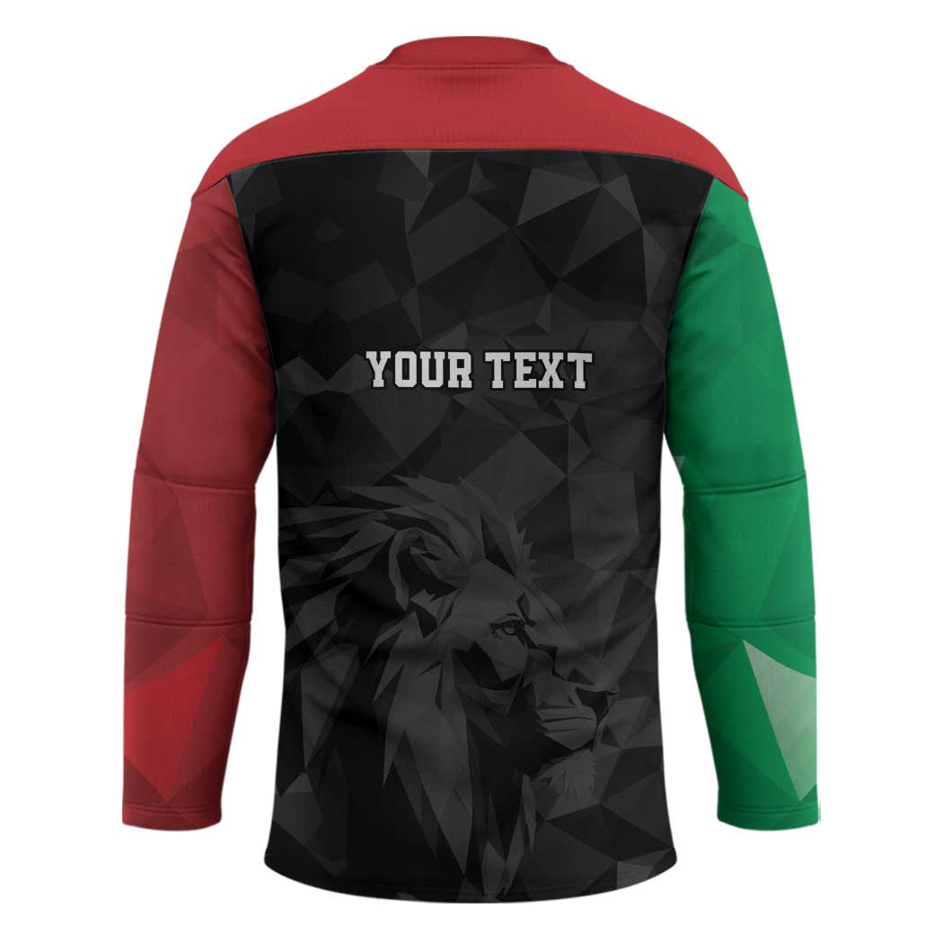 Personalized Kenya Maasai Shield Hockey Jersey Green Red Kenyan Lion Half Style - Wonder Print Shop
