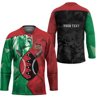 Personalized Kenya Maasai Shield Hockey Jersey Green Red Kenyan Lion Half Style - Wonder Print Shop