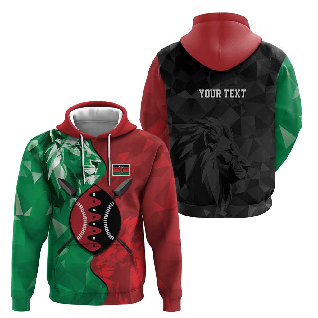 Personalized Kenya Maasai Shield Hoodie Green Red Kenyan Lion Half Style - Wonder Print Shop