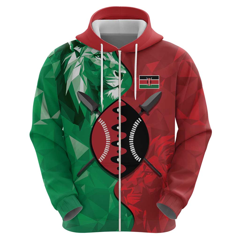Personalized Kenya Maasai Shield Hoodie Green Red Kenyan Lion Half Style - Wonder Print Shop