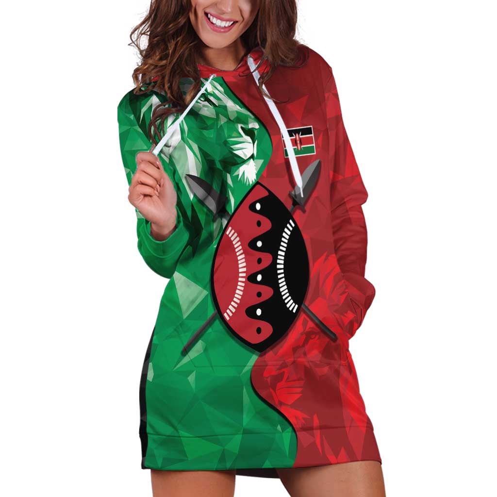 Personalized Kenya Maasai Shield Hoodie Dress Green Red Kenyan Lion Half Style - Wonder Print Shop