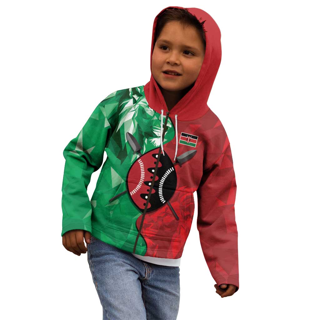 Personalized Kenya Maasai Shield Kid Hoodie Green Red Kenyan Lion Half Style - Wonder Print Shop