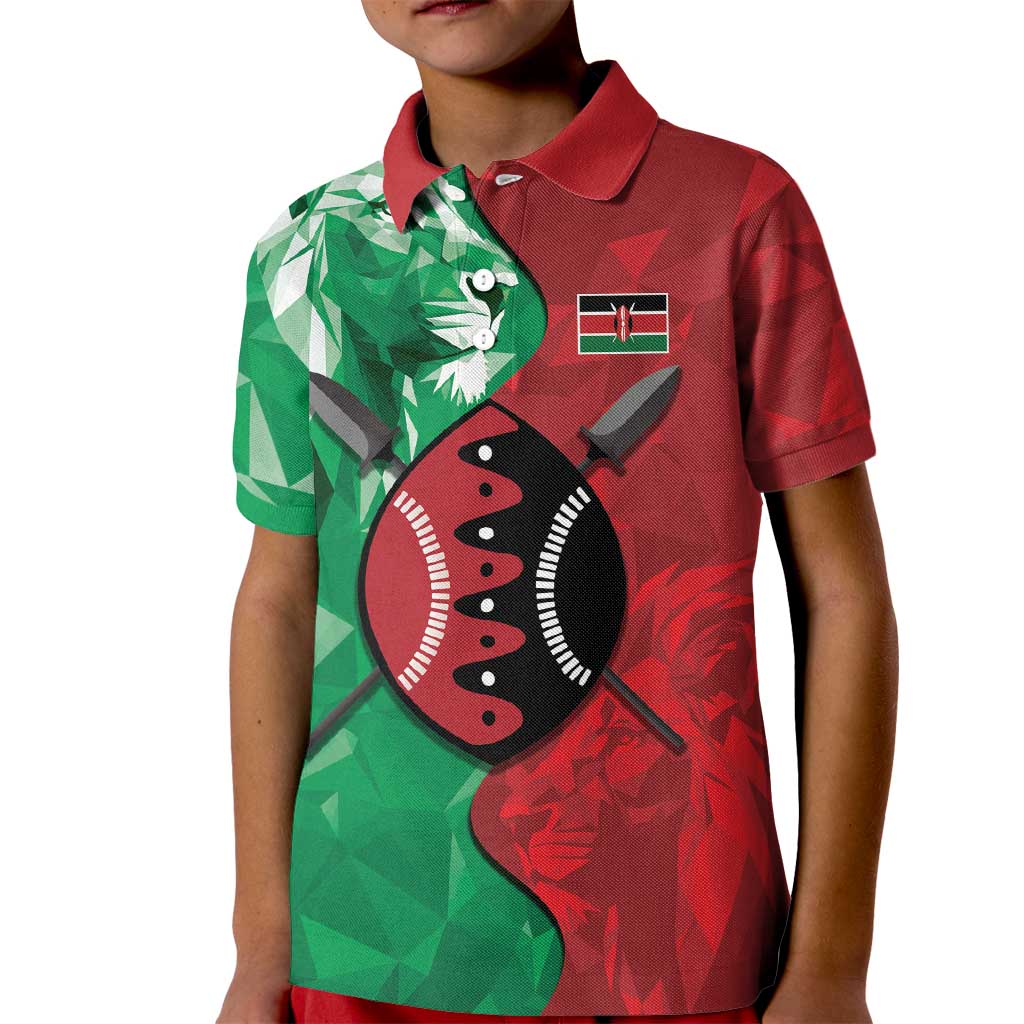 Personalized Kenya Maasai Shield Kid Polo Shirt Green Red Kenyan Lion Half Style - Wonder Print Shop