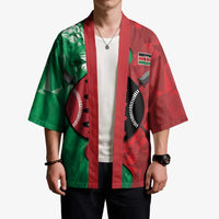 Personalized Kenya Maasai Shield Kimono Green Red Kenyan Lion Half Style - Wonder Print Shop