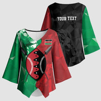Personalized Kenya Maasai Shield Kimono Sleeve Blouse Green Red Kenyan Lion Half Style - Wonder Print Shop