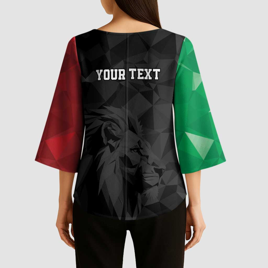 Personalized Kenya Maasai Shield Kimono Sleeve Blouse Green Red Kenyan Lion Half Style - Wonder Print Shop