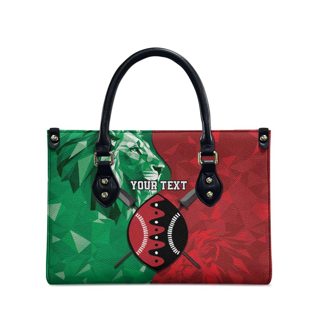 Personalized Kenya Maasai Shield Leather Bag Green Red Kenyan Lion Half Style - Wonder Print Shop