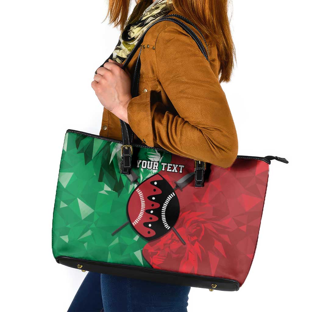 Personalized Kenya Maasai Shield Leather Tote Bag Green Red Kenyan Lion Half Style - Wonder Print Shop