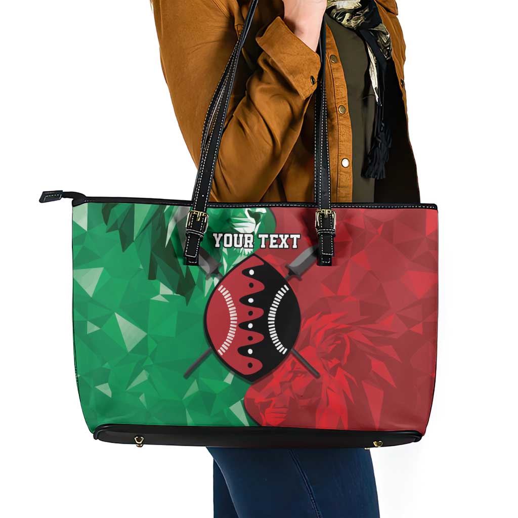 Personalized Kenya Maasai Shield Leather Tote Bag Green Red Kenyan Lion Half Style - Wonder Print Shop