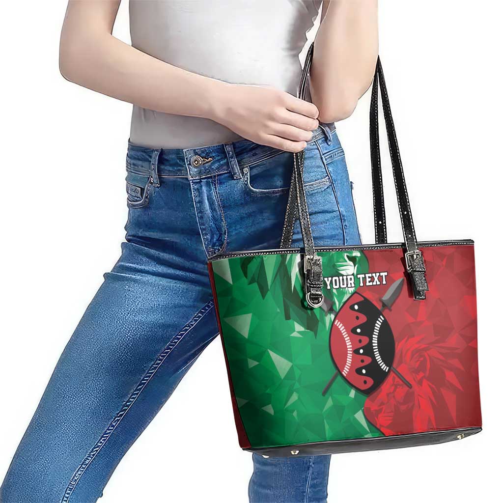 Personalized Kenya Maasai Shield Leather Tote Bag Green Red Kenyan Lion Half Style - Wonder Print Shop