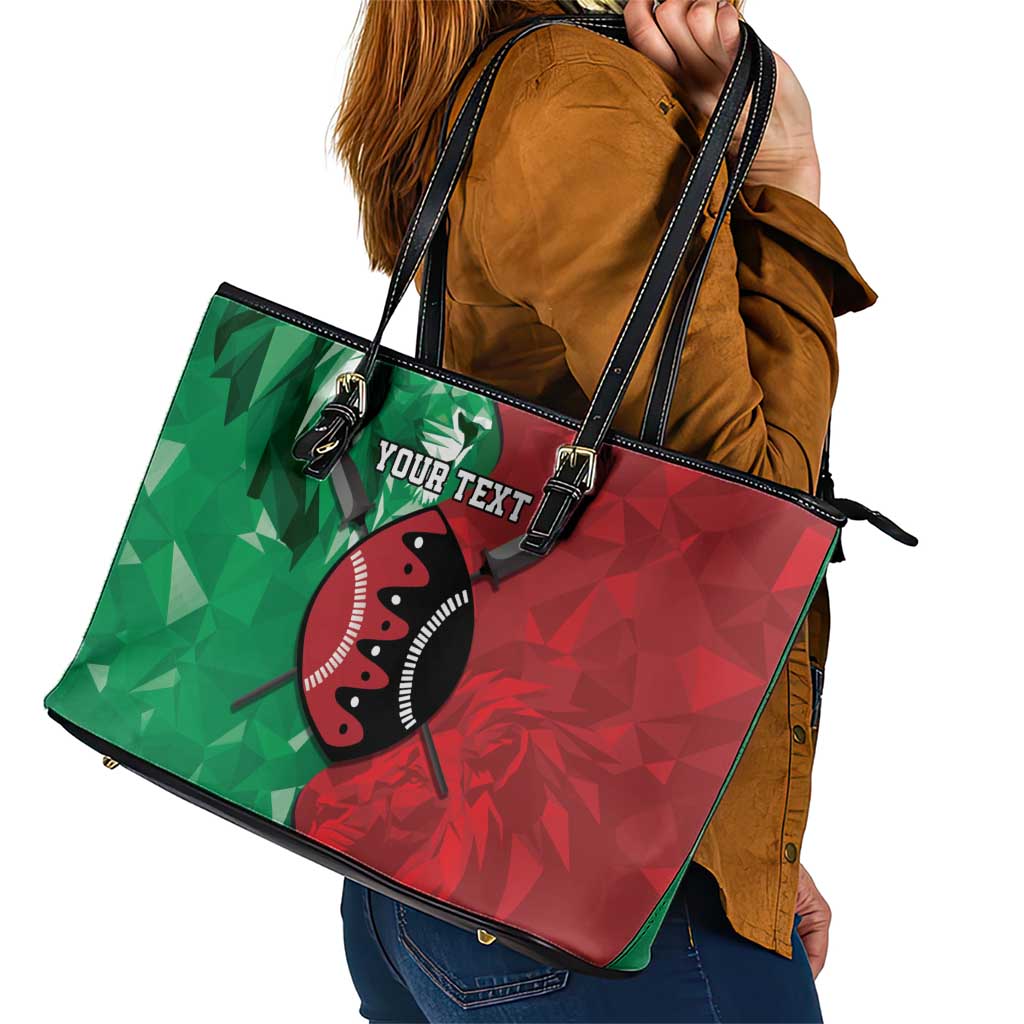Personalized Kenya Maasai Shield Leather Tote Bag Green Red Kenyan Lion Half Style - Wonder Print Shop