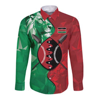 Personalized Kenya Maasai Shield Long Sleeve Button Shirt Green Red Kenyan Lion Half Style - Wonder Print Shop